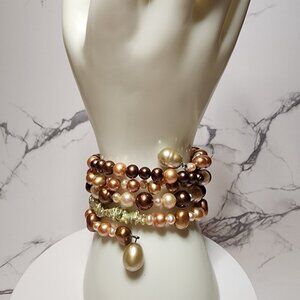 Cultured Multi Colored Pearl Cuff Bracelet with Twist Memory Wire